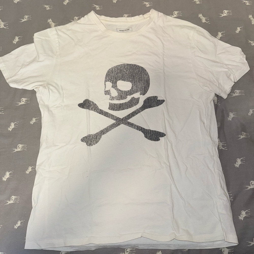 Adam Levine Collection White Skull Crossbones Tee